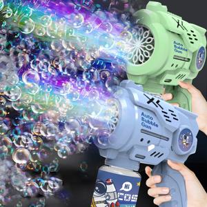 12 홀 어린이 우주 비행사 버블 머신 배터리와 버블 워터가없는 완전 자동 휴대용 버블 블로잉 건