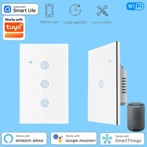 WiFi 및 Buletooth 미국 표준 터치 패널 스위치 스마트 스위치 패널 1/2/3/4 웨이는 Google 홈과 호환되는 Tuya와 함께 작동합니다.