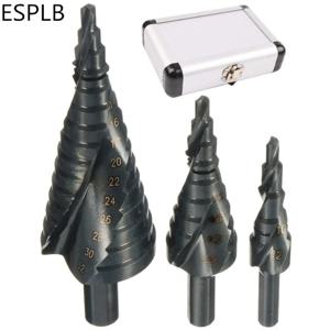 ESPLB 3pcs HSS 코발트 스텝 드릴 비트 4-32MM 고속 강철 질소 나선형 삼각형 생크 드릴 비트 금속 콘 세트