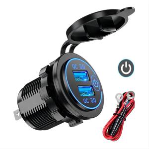 빠른 충전 3.0 듀얼 USB 차량용 충전기 방수 12V/24V QC3.0 USB 고속 충전기 소켓 전원 콘센트 터치 스위치