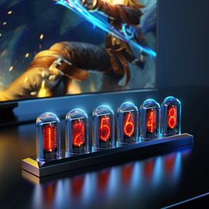 RGB Nixie 튜브 시계 LED 조명 IPS 컬러 스크린 DIY 아날로그 디지털 튜브 야간 조명 게임 데스크탑 홈 인테리어 선물 아이디어
