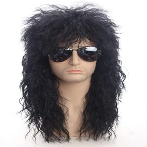 70s 80s Rockstar 가발 금발 펑크 푹신한 매력적인 긴 남성용 가발 할로윈 파티 숭어 합성 가발 코스프레 락 액세서리