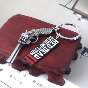 게임 RDR2 Arthur Morgan 리볼버 열쇠 고리 Red Dead Redemption 2 열쇠 고리 펜던트 팬 남성용 여성용 배낭 쥬얼리 선물 코스프레