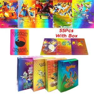 55PCS 포켓몬 다채로운 금박 카드 Charizard Pikachu Arceus 다이아몬드 레인보우 영어 프랑스어 독일어 스페인어 VSTAR GX VMAX 카드