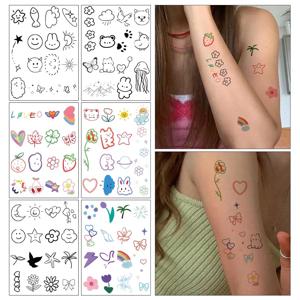 6pcs 새로운 만화 패턴 컬러 꽃 심장 임시 문신 스티커 방수 매직 문신 일회용 문신 스티커