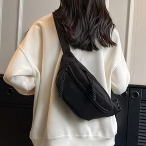허리 가방 여성 새로운 캔버스 레저 휴대용 지퍼 한국어 스타일 캔버스 가슴 가방 어깨 가방 허리 가방 스포츠