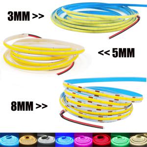 DC 12V COB 스트립 320Leds/M 너비 3MM 5MM 8MM 화이트/핑크/레드/옐로우/아이스 블루/그린 TV 백라이트 유연한 리본 로프 LED 라이트