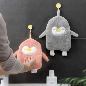 작은 펭귄 닦는 핸드 타올, 주방 욕실 드레이프, 산호 벨벳 만화 핸드 타올, 동물 농축 흡수성