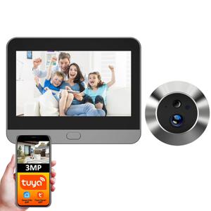 Tuya 스마트 3MP 140° 넓은 시야각 미니 디지털 틈 구멍 눈 뷰어 WiFi IR PIR 감지 초인종 도어 카메라 Alexa Google