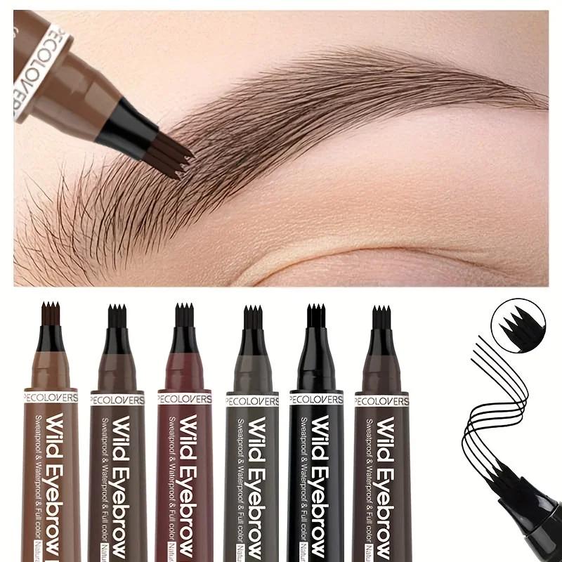 6 색 1pc 눈썹 펜 방수 4 분할 팁 눈썹 펜 눈썹 문신 펜 방수 액체 검은 눈썹 메이크업 연필