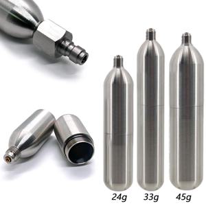 3/8-24unf 24g 45g 33g CO2 카트리지 산소 훈련을위한 고압 스테인레스 스틸 충전식 실린더 스쿠버 구조 조끼