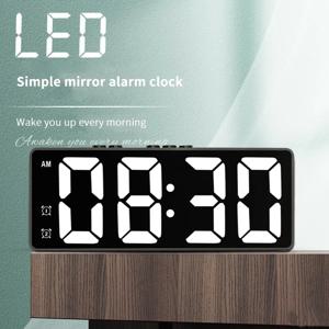 LED 미러 테이블 시계 디지털 알람 스누즈 표시 시간 데스크탑 전자 테이블 시계 데스크탑 시계