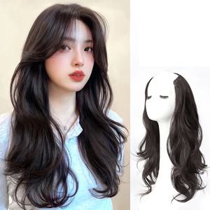 합성 여성 긴 곱슬 보이지 않는 원활한 V 자형 가발 시뮬레이션 증가 볼륨 푹신한 높은 수준의 원피스 헤어 익스텐션