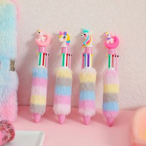 유니콘 봉제 볼펜, 다채로운 볼펜, 학생 레인보우 젤 펜, 만화 소녀 필기, 사무실 액세서리, 2PCs