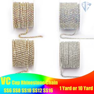 1 야드 10 야드/롤 SS6-SS16 반짝이 크리스탈 라인 석 체인 의류에 대한 바느질 접착제 DIY 의류 액세서리 트림 컵 체인