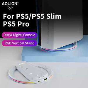 PS5 슬림 게임 콘솔 용 Aolion RGB 수직 스탠드 PS5 Pro 호스트 게임 액세서리 용 미끄럼 방지 안정적인 LED 냉각베이스 스탠드