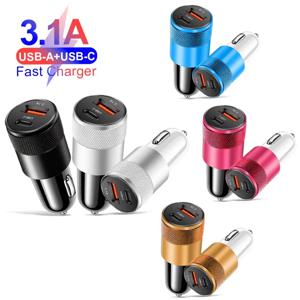 3.1A PD 차량용 충전기 USB 유형 C iPhone 15 14 iPad Xiaomi Huawei Samsung Quick Charger 용 고속 충전 차량용 전화 충전기 어댑터