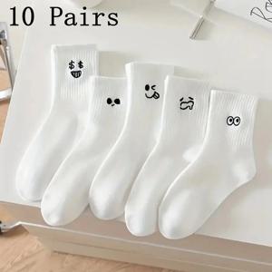 5Pcs/10Pc/20Pcs 캐주얼 남성 봄, 여름 탈취제 흡수성 미드 튜브 양말 통기성 캐주얼 흰색 내구성 양말