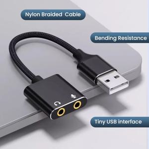 USB 사운드 카드 어댑터, 헤드폰 및 마이크 잭 브레이드 케이블, 윈도우, 맥, 노트북용 오디오 향상, 3.5mm