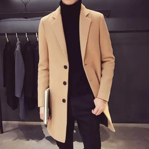 남성 롱 코튼 코트 2024 가을 겨울 새로운 울 혼합 순수 컬러 캐주얼 비즈니스 패션 슬림 윈드 브레이커 자켓 남성 의류