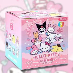 Sanrio 16/32pcs 지우개 Kawaii 학생 문구 Kuromi 헬로 키티 만화 3D 지우개 청소 도구 학교 어린이 선물