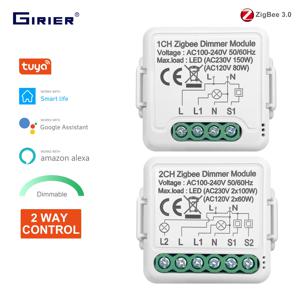 GIRIER Tuya ZigBee 3.0 스마트 조광기 스위치 모듈 10A, 2 웨이 제어 디밍 가능 스위치 지원, Alexa Alice Google 홈과 함께 작동