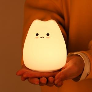 어린이 아기 유아용 LED 수면등, 부드러운 실리콘 터치 센서, 7가지 색상 만화 고양이 수면등, 집 침실 장식