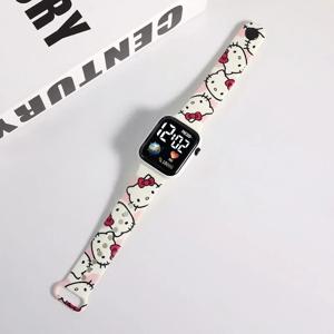 Sanrio 헬로 키티 만화 인쇄 버튼 LED 전기 시계 십대 패션 성격 스티치 인쇄 사각형 전자 시계