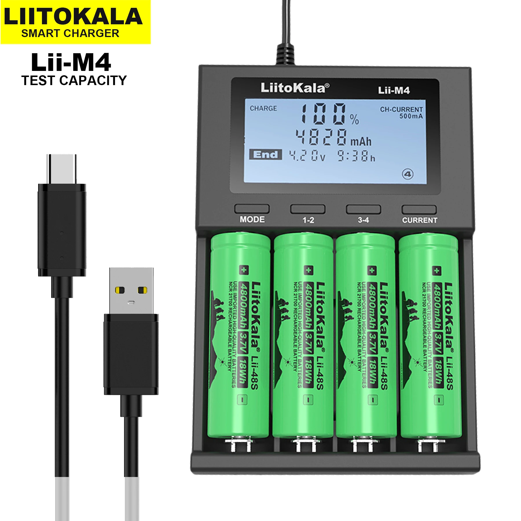 LiitoKala Lii-M4S M4 18650 LCD 다기능 배터리 충전기 3.7V 1.2V 26650 21700 14500 18350 17500 AA AAA A C 및 기타