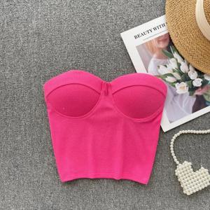 1PCS Strapless 꽉 탱크 여성 여름 캐주얼 솔리드 컬러 자르기 섹시한 연인 목 Strapless 탑 여름 패션