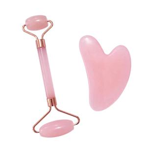 새로운 안티 에이징 천연 옥 스톤 마사지 세트 Gua Sha 스크레이퍼 로즈 쿼츠 옥 페이스 롤러 양면 얼굴 및 목 마사지