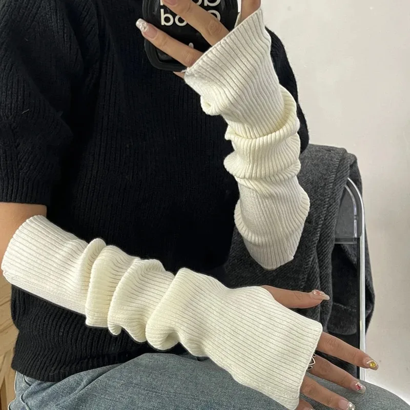 여성용 핑거리스 장갑, 따뜻한 팔 슬리브, 니트 팔 워머, 파인 벙어리 장갑, 캐주얼 소프트 고스 옷, 펑크 고딕 장갑, 30cm, 겨울