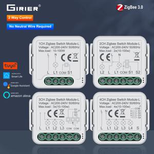 GIRIER Tuya ZigBee 3.0 스마트 스위치 모듈 중성선 필요 없음 스마트 홈 DIY 라이트 차단기는 Alexa Google 홈과 함께 작동합니다.