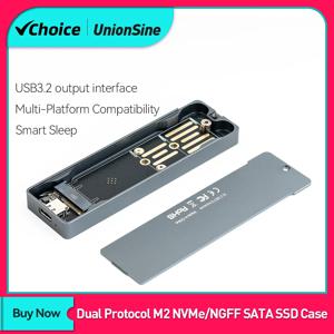 UnionSine 듀얼 프로토콜 M2 NVMe NGFF SATA SSD 케이스 10Gbps HDD SSD 박스-USB3.1 외부 인클로저(2242 2260 2280)