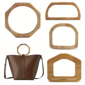 2PCS 자연 색상 육각형 사다리꼴 해변 밀짚 가방 짠 가방 핸들 나무 핸드백 핸들 교체 DIY 가방 액세서리
