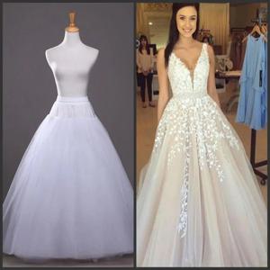 라인 스타일 웨딩 드레스를위한 흰색 Tulle 페티코트 4 레이어 후프 없음 신부 웨딩 액세서리 긴 페티코트 언더 셔츠