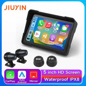 Jiuyin 5인치 오토바이 네비게이션 Gps Hd 듀얼 비디오 녹화 스마트 무선 Apple Carplay 안드로이드 Ipx7 방수