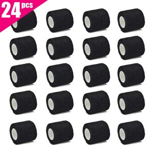 6pcs/12pcs/24pcs 5cm * 4.5m 검은 거즈 스포츠 붕대, 손가락, 손목 및 손목을 고정하는 자체 접착 통기성 탄력 붕대 포함