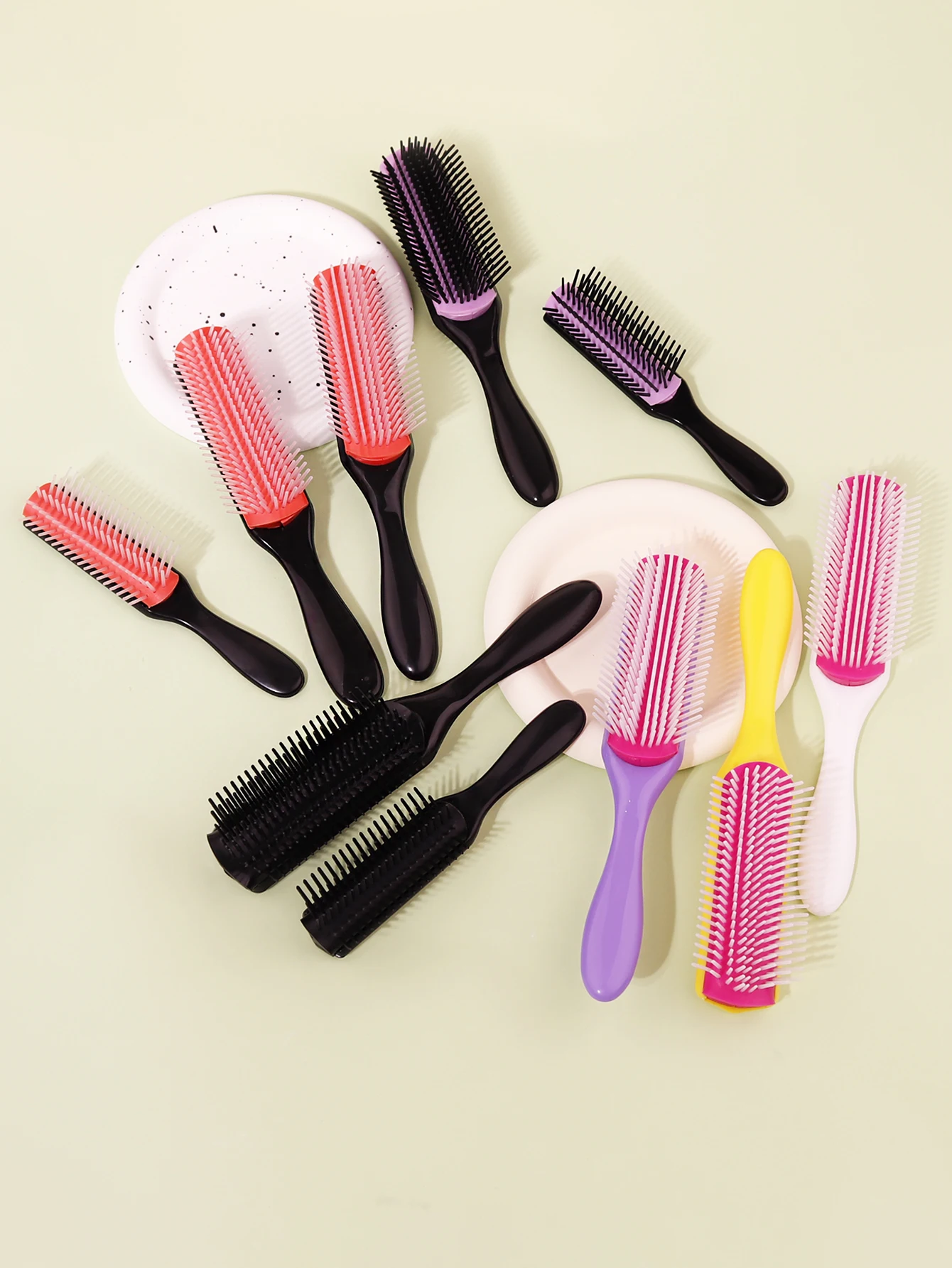 1pcs 9 행 주름 제거 마사지 곱슬 머리 브러시, 분리형 9 행 빗 플라스틱 젖은 머리 브러시
