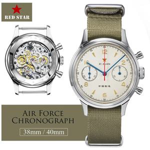 레드 스타 38mm 남성용 1963 크로노그래프 기계식 시계 파일럿, 갈매기 무브먼트 ST1901 공군 항공 사파이어 거위 40mm