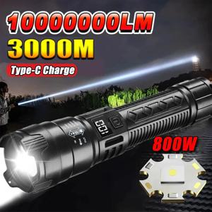 높은 전력 2000LM LED 손전등 내장 배터리 USB 충전식 강한 빛 전술 토치 야외 캠핑 하이킹 랜턴