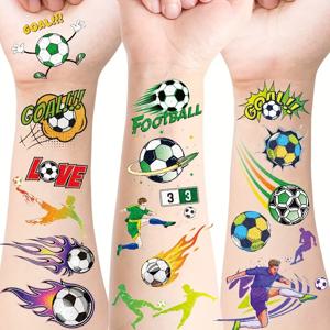 10 시트 어린이를위한 임시 문신 축구 축구 팬 가짜 문신 스티커 방수 문신 스티커 슬리브 남자 아이 여자