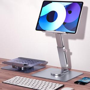 태블릿 스탠드 360 ° 회전 접이식 알루미늄 조절 식 데스크 홀더 마운트 라이저 iPad Pro Air 4 Mini 12.9 4-14 인치 Samsung Ta