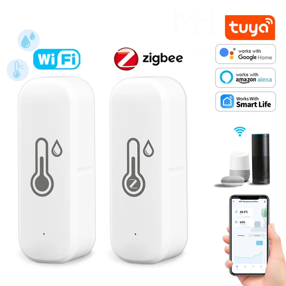 Tuya Zigbee/Wifi 스마트 온도 및 습도 센서 배터리 구동 온도계 APP 스마트 홈 보안 Google 홈과 함께 작동
