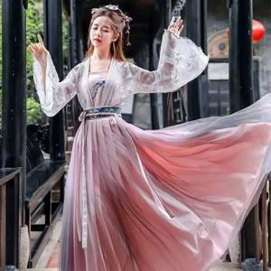 2024 전통 여성 꽃 Hanfu 드레스 고대 중국 의상 아름다운 댄스 Hanfu Originale 공주 당나라 가운