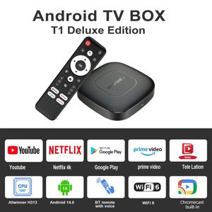 글로벌 버전 Mortal T1 스마트 스트리밍 미디어 플레이어 TV Box AllwinnerH313 Android13 2.4G 및 5G Wifi 4K Bluetooth Google Assistant