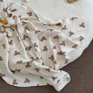 신생아 곰 인쇄 담요 순수 코튼 더블 거즈 담요 아기 담요 목욕 타올 아기 담요 아기 Swaddle