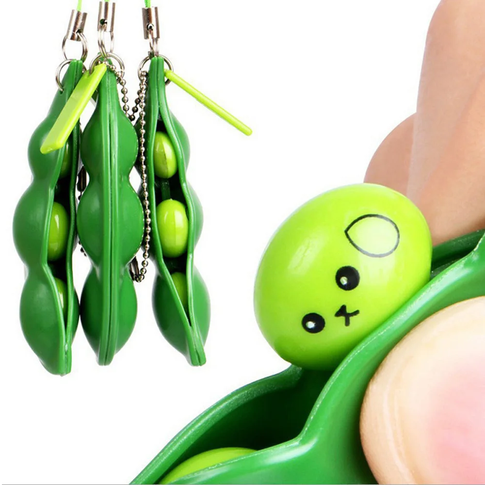 Fidget Toys Pack 감압 Edamame Squishy Squishy Squeeze 완두콩 콩 키 체인 귀여운 스트레스 릴리프 성인 장난감 키 체인