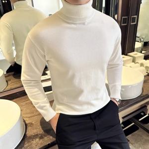 한국어 패션 가을 겨울 스웨터 남성 풀오버 양털 터틀넥 니트 스웨터 따뜻한 바닥 셔츠