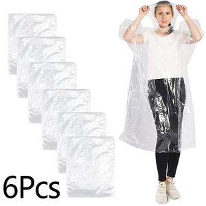6Pcs 일회용 방수 비옷 야외 하이킹 산 여행 긴급 투명 휴대용 성인 판초 비